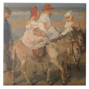 Carreau Les filles équitation ânes sur la plage