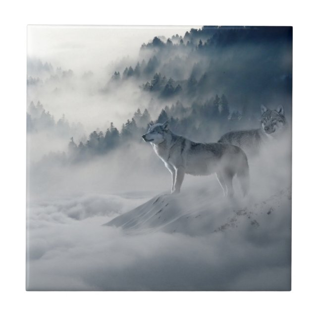 Carreau Les loups dans un paysage hivernal (Devant)