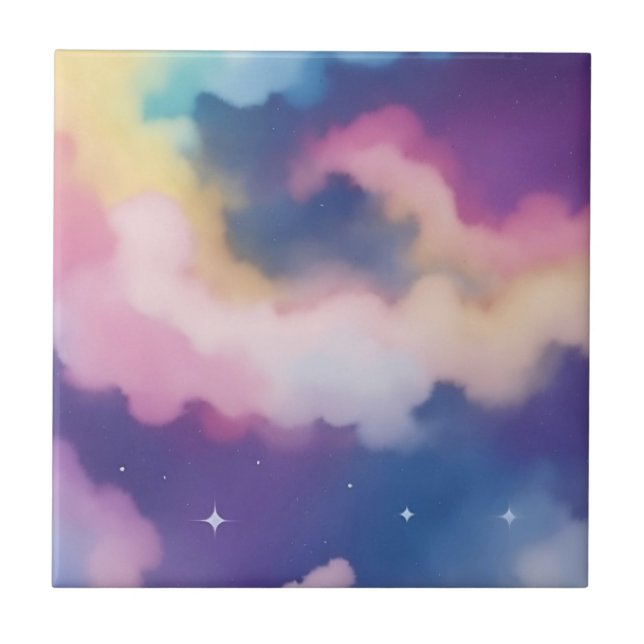 Carreau Les nuages pastel sur le ciel étoilé (Devant)