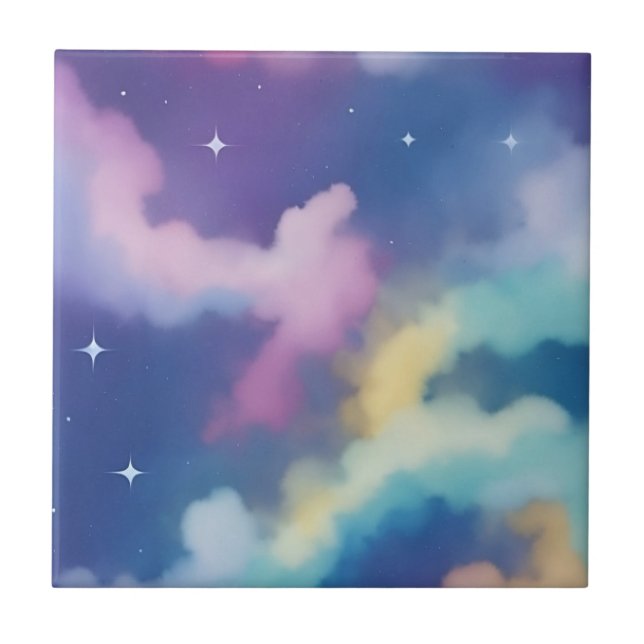 Carreau Les nuages pastel sur le ciel étoilé (Devant)