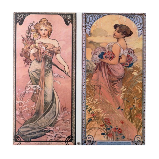 Carreau Les saisons (printemps, été) Alphonse Mucha (Devant)
