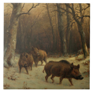 Carreau Les sangliers dans la neige (par Rosa Bonheur)