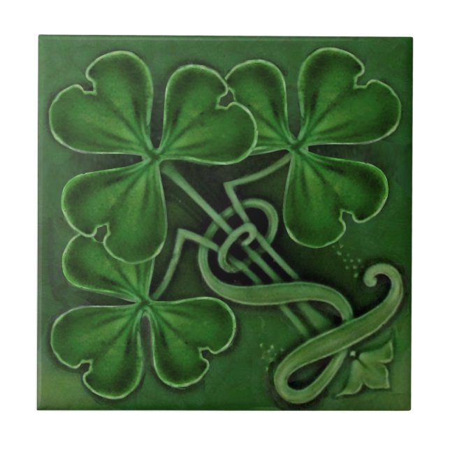 Carreau Les Shamrocks verts chanceux de Repro Antique Mint (Devant)