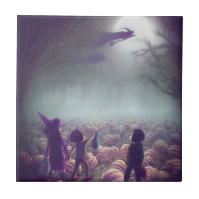 Carreau Les sorcières de patchs Citrouilles qui volent dan (Devant)