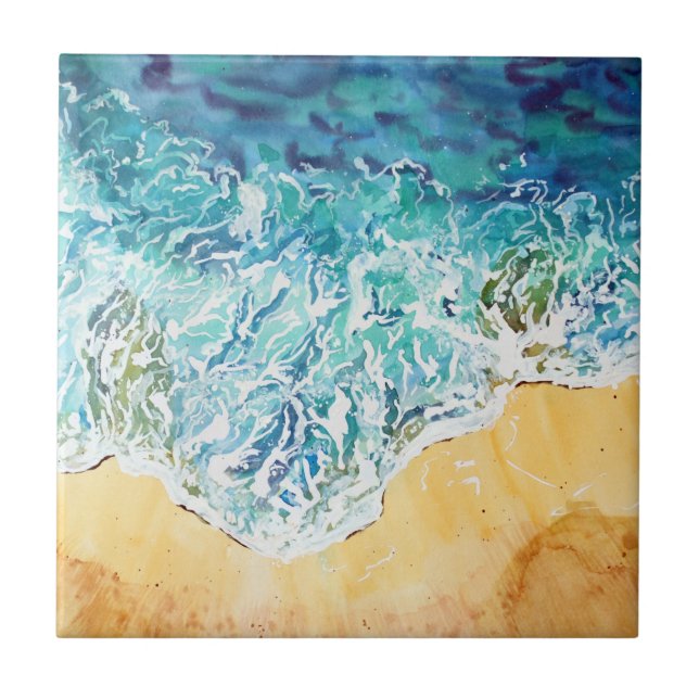 Carreau Les vagues bleues sur la plage de sable (Devant)