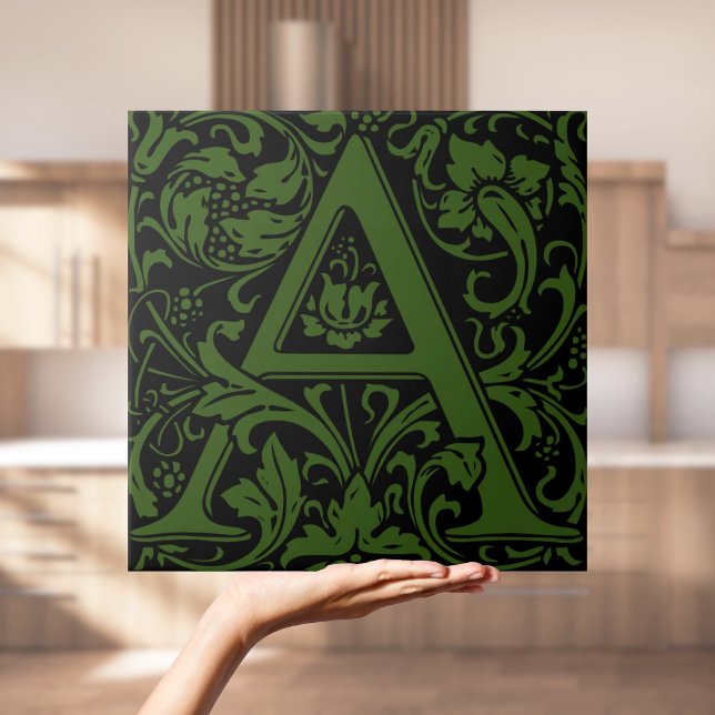 Carreau Lettre A monogrammée Arts and Crafts de William Mo (William Morris Arts and Crafts Monogram Letter A Tile
)