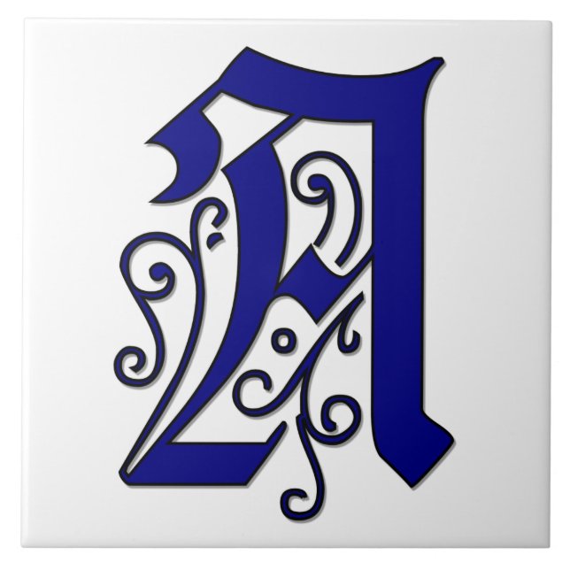 Carreau Lettre Colchester A Blue Monogram Accent Tile (Devant)