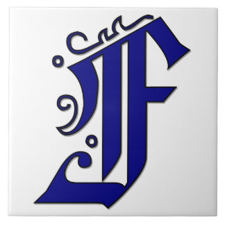 Carreau Lettre Colchester F en tuiles Monogrammes bleues