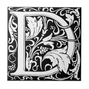 Carreau Lettre D Monogramme Art Nouveau Médiéval