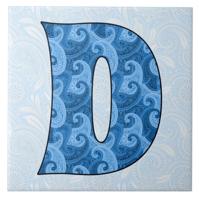Carreau Lettre D - Paisley Bleu Monogramme 6 pouces Carrea (Devant)
