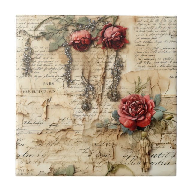 Carreau Lettre d'amour florale antique nostalgique (Devant)