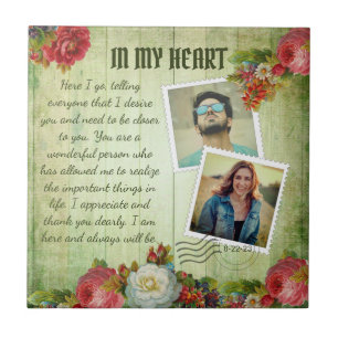 Carreau Lettre d'amour romantique vintage en bois vert