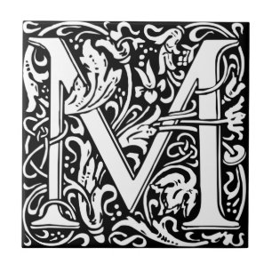 Carreau Lettre décorée d'un monogramme M de William Morris