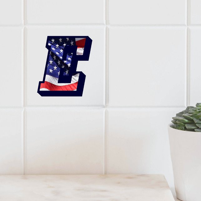 Carreau LETTRE Drapeau AMÉRICAIN "E" GRANDE TAILLE EN Céra (American Flag Letter "E" Large Photo Ceramic Tile)