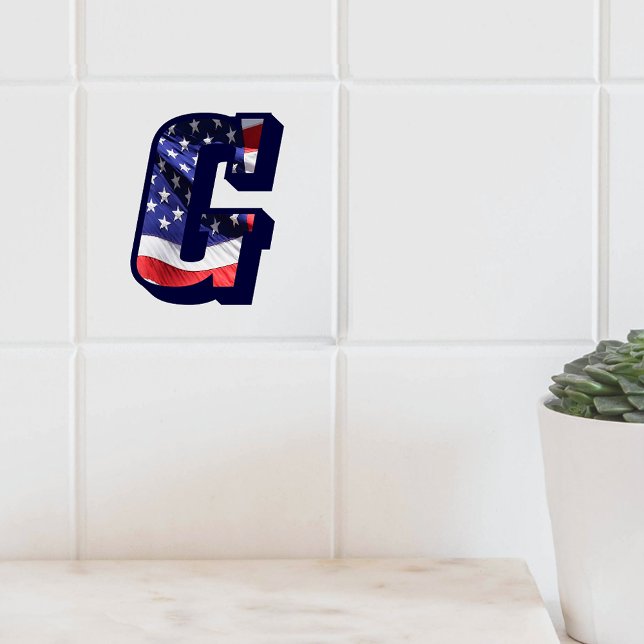Carreau LETTRE Drapeau AMÉRICAIN "G" GRANDE TAILLE EN céra (American Flag Letter "G" Large Photo Ceramic Tile)