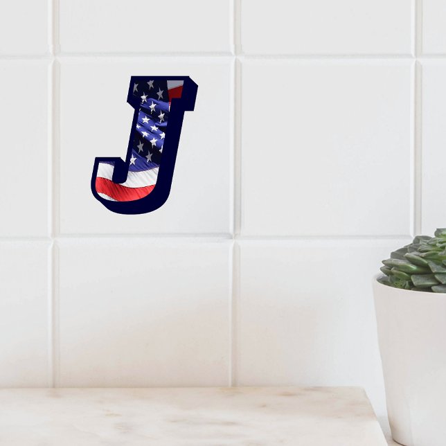 Carreau LETTRE Drapeau AMÉRICAIN "J" GRANDE TAILLE EN Céra (American Flag Letter "J" Large Photo Ceramic Tile)