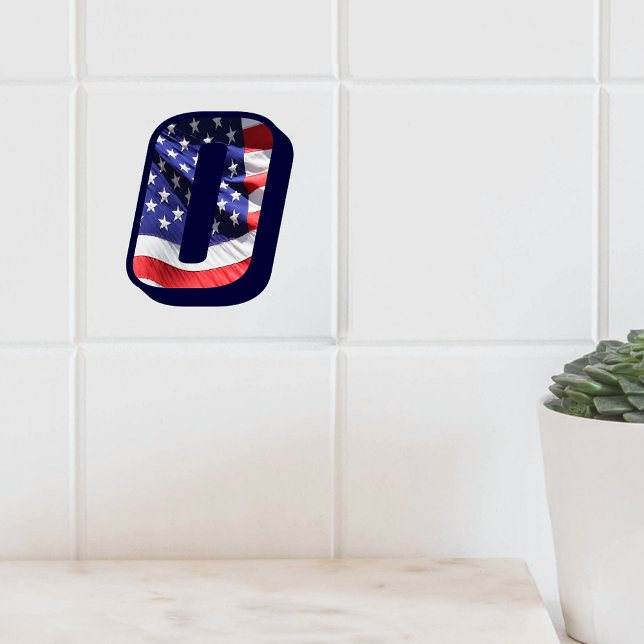 Carreau LETTRE Drapeau Américain "O" GRANDE TAILLE EN Céra (American Flag Letter "O" Large Photo Ceramic Tile)