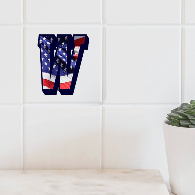 Carreau LETTRE Drapeau AMÉRICAIN "W" GRANDE TAILLE EN Céra (American Flag Letter "W" Large Photo Ceramic Tile)