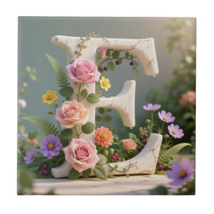 Carreau Lettre E Monogramme de Jardin Floral Blanc