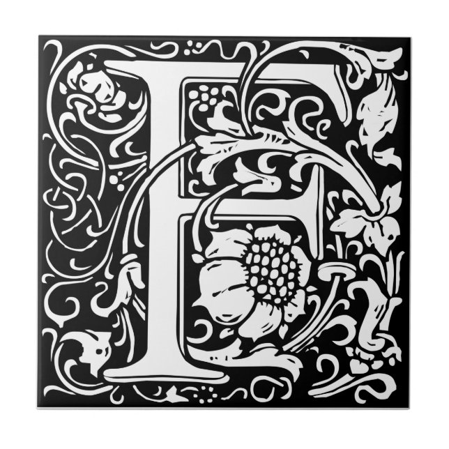 Carreau Lettre F Médiévale Monogramme Art Nouveau (Devant)
