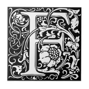 Carreau Lettre F Monogramme médiéval Art Nouveau