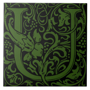 Carreau Lettre florale initiale Art nouveau U par William 