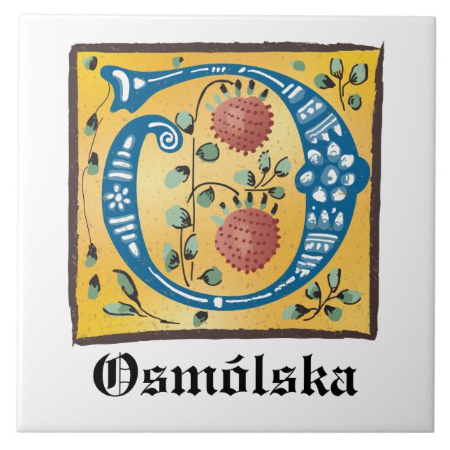 Carreau LETTRE Florale Médiévale ÉCLAIRÉE O MONO (Devant)