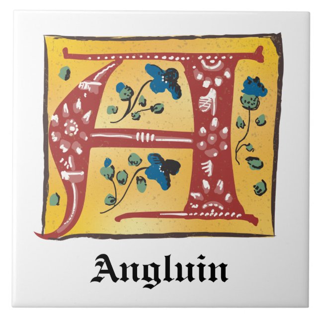 Carreau Lettre Florale médiévale illuminée A Monogramme (Devant)