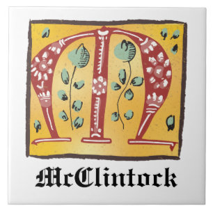 Carreau Lettre Florale médiévale illuminée M Monogramme