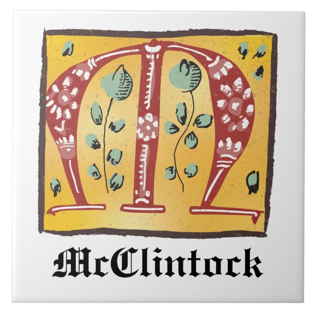 Carreau Lettre Florale médiévale illuminée M Monogramme (Devant)