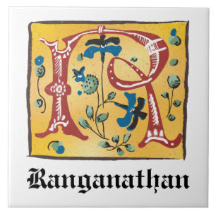 Carreau Lettre Florale médiévale illuminée R Monogramme