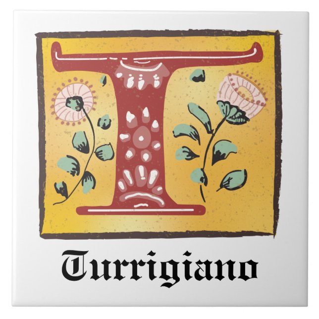 Carreau Lettre Florale médiévale illuminée T Monogramme (Devant)