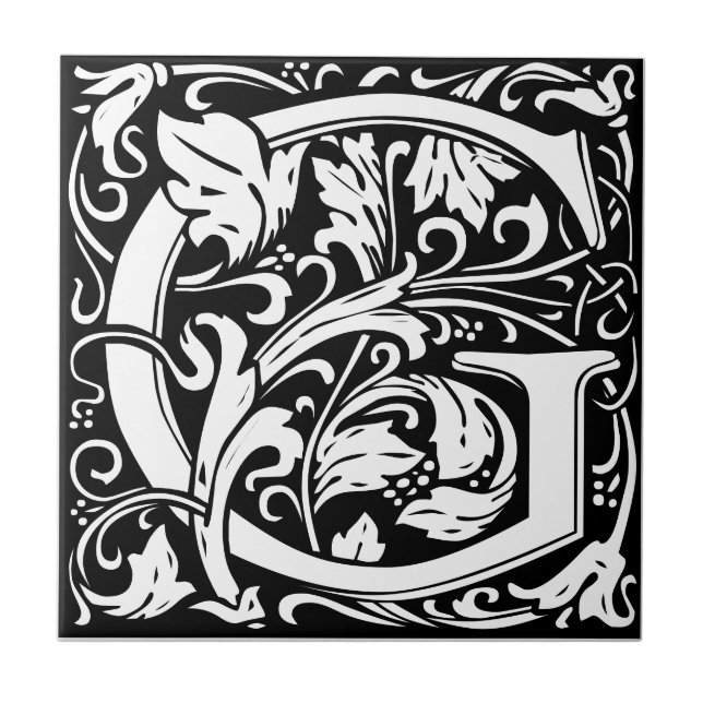 Carreau Lettre G Art nouveau Carrelage noir et blanc (Devant)