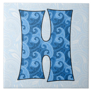 Carreau Lettre H - Monogramme Blue Paisley 6 pouces Carrel