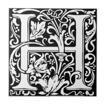 Lettre H Monogramme médiéval Art Nouveau
