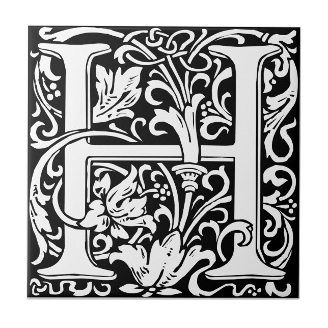 Carreau Lettre H Monogramme médiéval Art Nouveau (Devant)