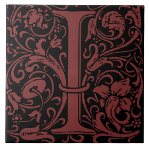 Carreau Lettre I monogrammée Art nouveau William Morris