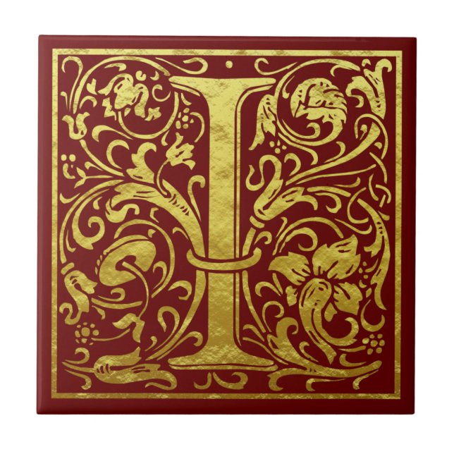 Carreau Lettre I Première Lettre Faux Or Rouge (Devant)