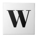 Carreau Lettre initiale monogramme noir blanc personnalisé<br><div class="desc">Monogramme moderne noir personnalisé lettre initiale élégant minimaliste simple céramique chic carreau.</div>