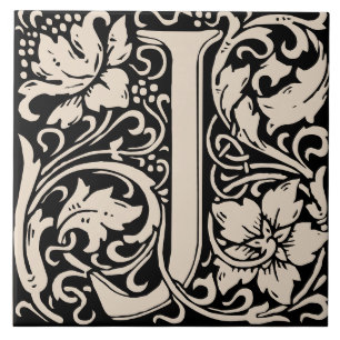 Carreau Lettre J monogrammée Art Nouveau William Morris