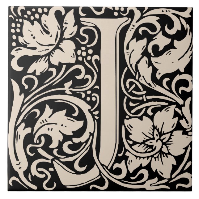 Carreau Lettre J monogrammée Art Nouveau William Morris (Devant)
