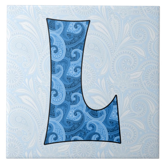 Carreau Lettre L - Monogramme Blue Paisley 6 pouces Carrel (Devant)