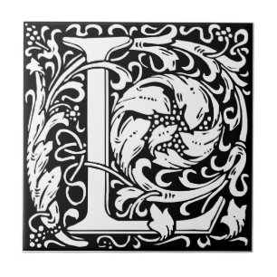 Carreau Lettre L Monogramme médiéval Art Nouveau