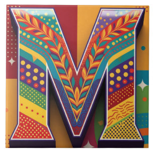 Carreau Lettre M en mosaïque vibrante