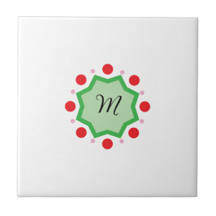 Carreau Lettre M Monogramme Élégant – Emblème Vert avec Ro