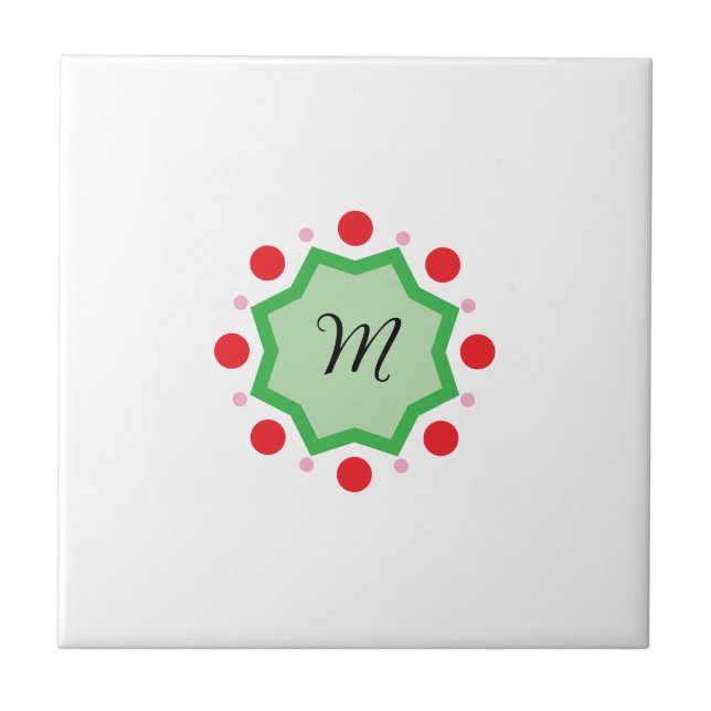Carreau Lettre M Monogramme Élégant – Emblème Vert avec Ro (Devant)