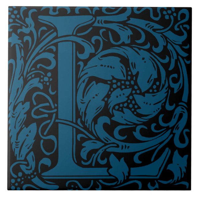 Carreau Lettre monogramme L bleu de William Morris (Devant)