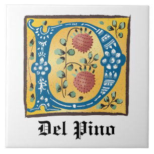 Carreau LETTRE MOYENNE Florale Illuminée D MONogramme