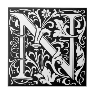 Carreau Lettre N Monogramme Art Nouveau Médiéval