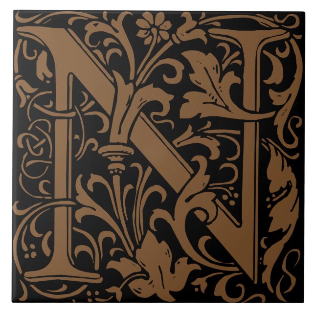 Carreau Lettre N monogrammée Art nouveau William Morris (Devant)